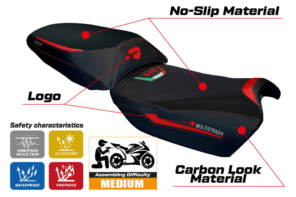 Tappezzeria Italia Ducati Multistrada V4 Rally 2023-2025 Seat Cover in Red and Black