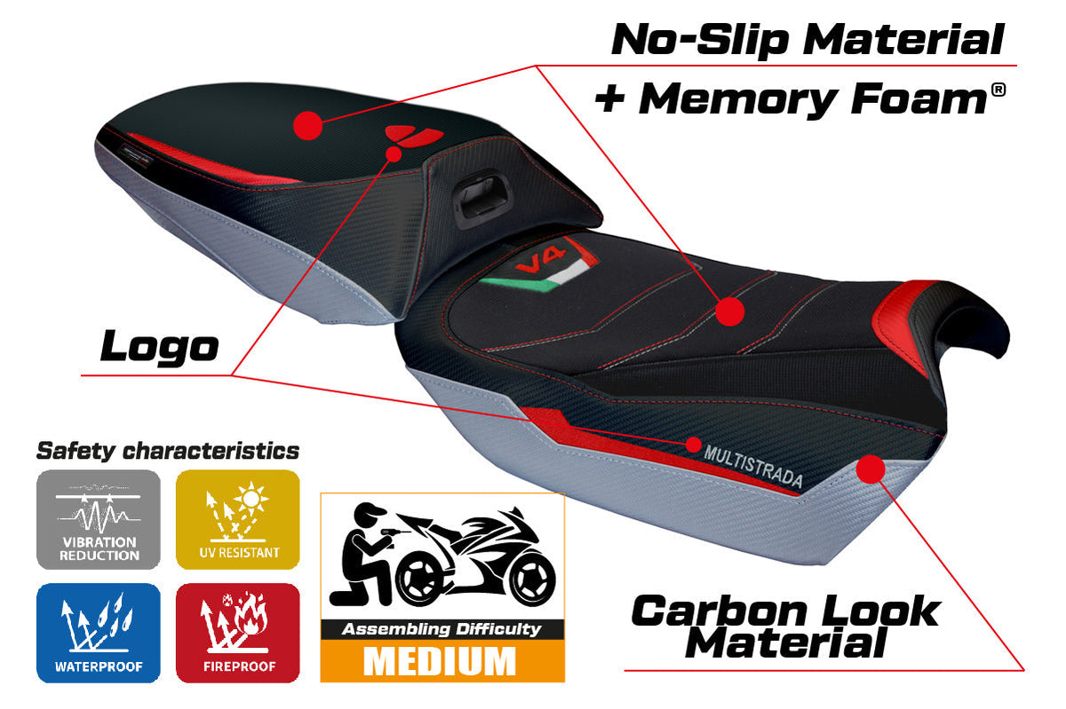 Tappezzeria Italia Ducati Multistrada V4 Rally Heat 2023-2025 Seat Cover Comfort in Red and Silver