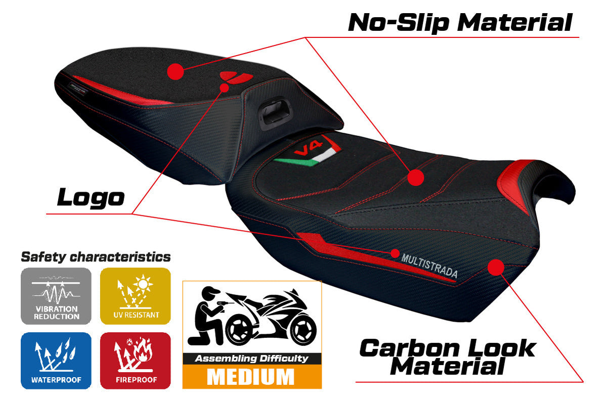 Tappezzeria Italia Ducati Multistrada V4 Rally 2023-2025 Seat Cover heated Ultragrip in Red and Black