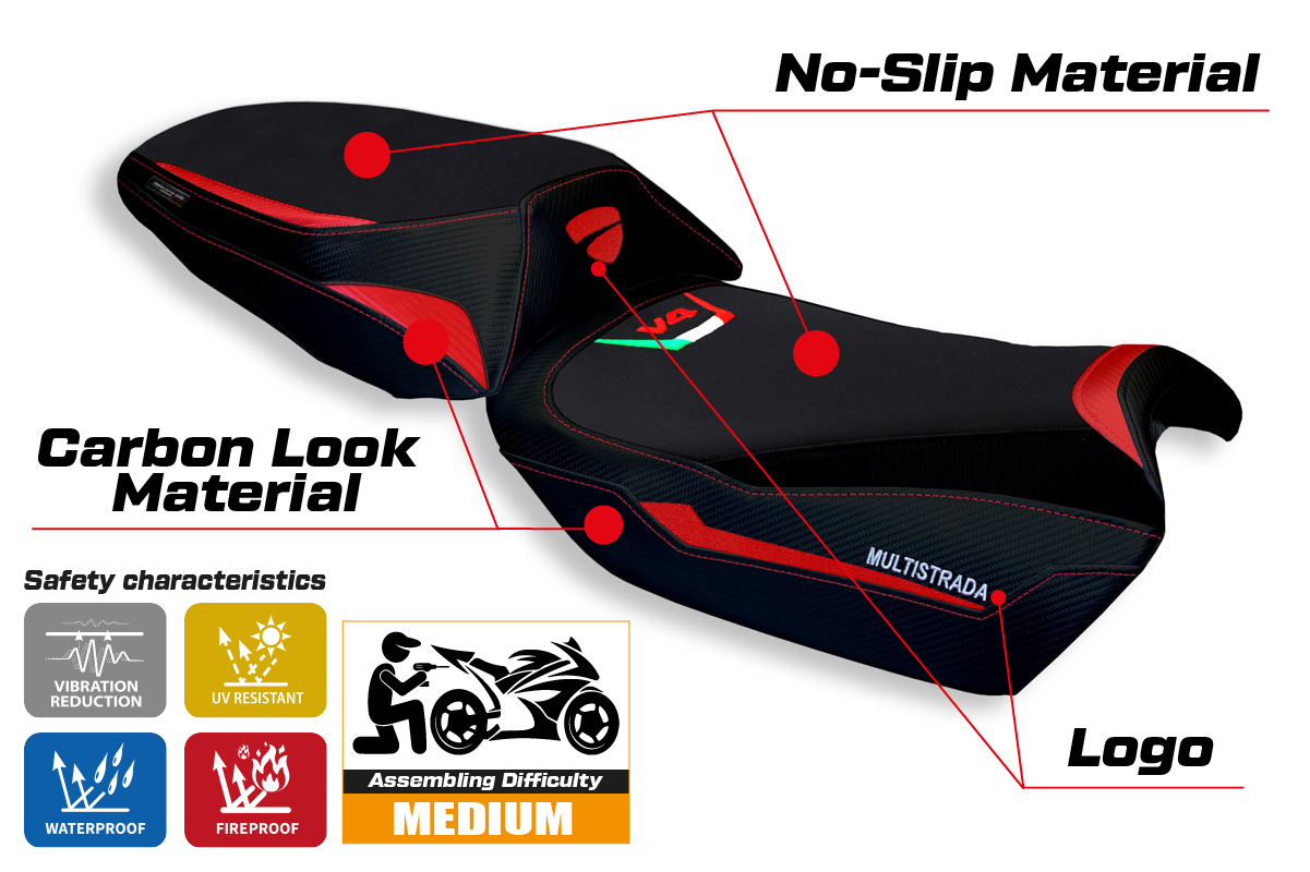 Tappezzeria Italia Ducati Multistrada V4 V4S 2021-2025 Seat Cover in Red and Black