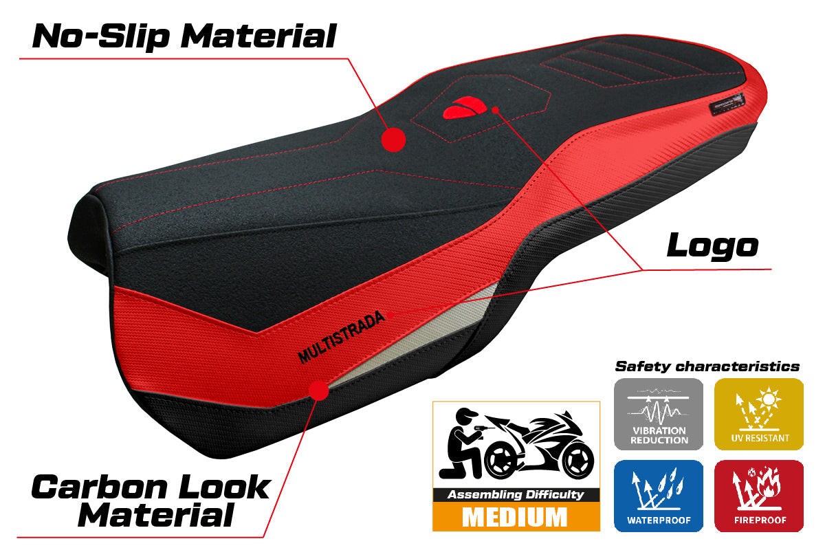 Tappezzeria Italia Ducati Multistrada V4 2021-2025 Rally Seat Cover Ultragrip Red Silv