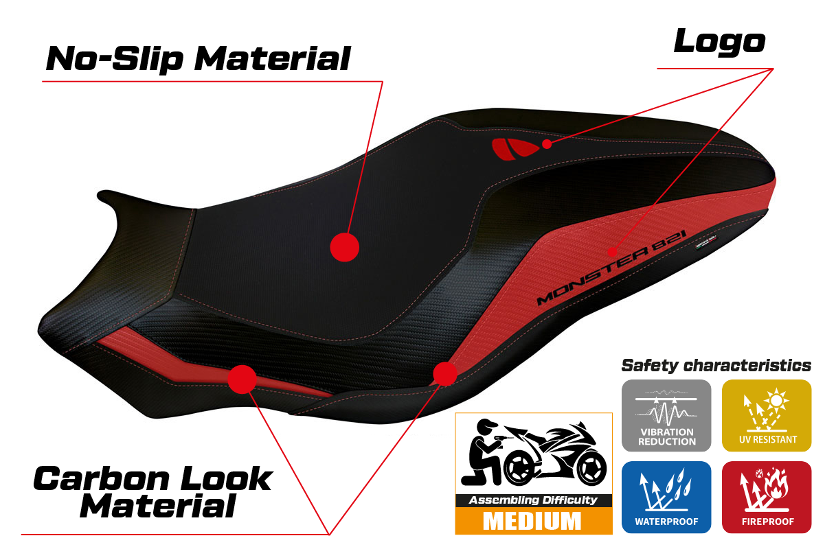 Tappezzeria Italia Ducati Monster 821 1200 2017-2020 Seat Cover in Red and Black