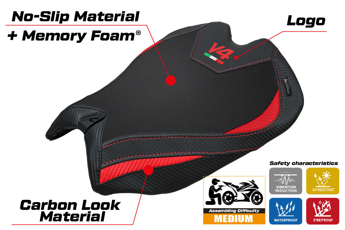 Tappezzeria Italia Ducati Panigale V4 2025 Seat Cover Comfort Black Red V4 Logo