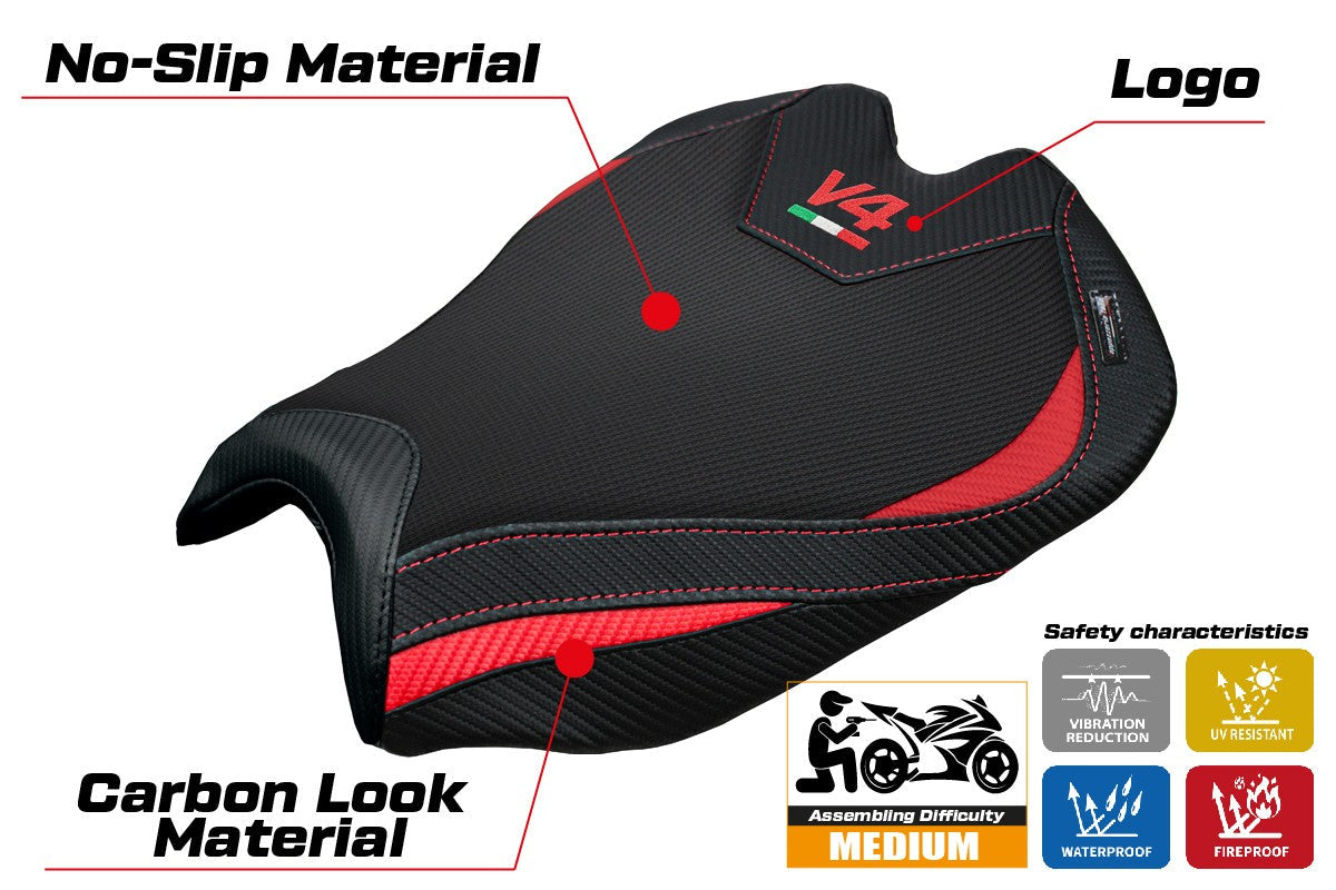 Tappezzeria Italia Ducati streetfighter V4 2025 Seat Cover Red Black Logo V4