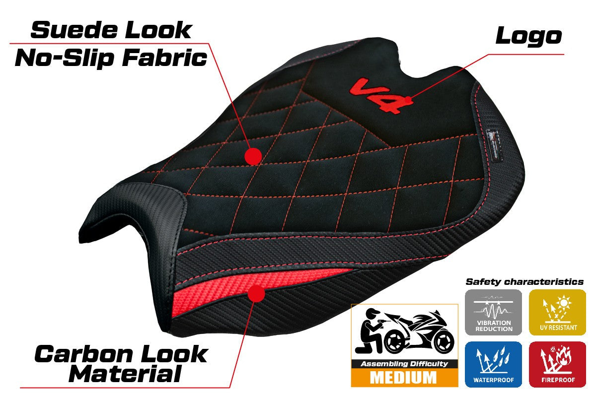 Tappezzeria Italia Ducati streetfighter V4 2025 Seat Cover Red Black SE Logo V4