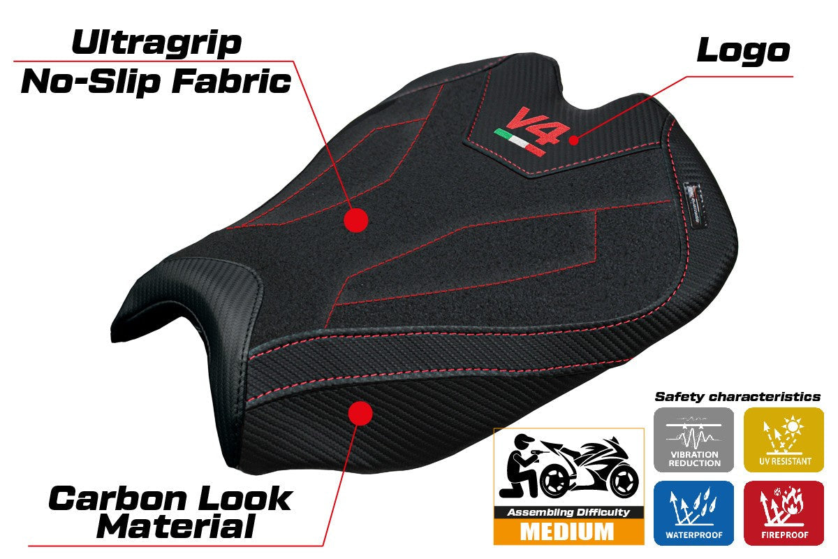 Tappezzeria Italia Ducati streetfighter V4 2025 Seat Cover Ultragrip Black Logo V4