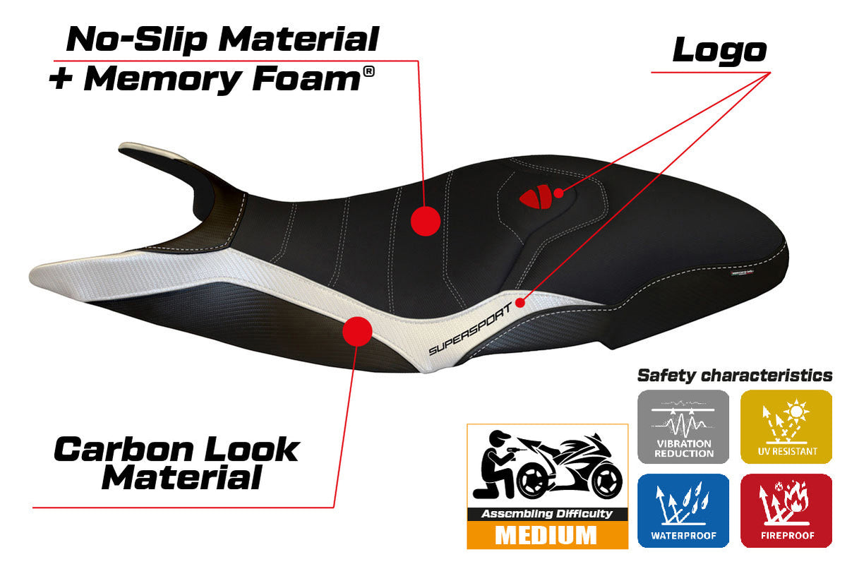 Tappezzeria Italia Ducati Super Sport 950S 2017-2024 Seat Cover Comfort in White and Black
