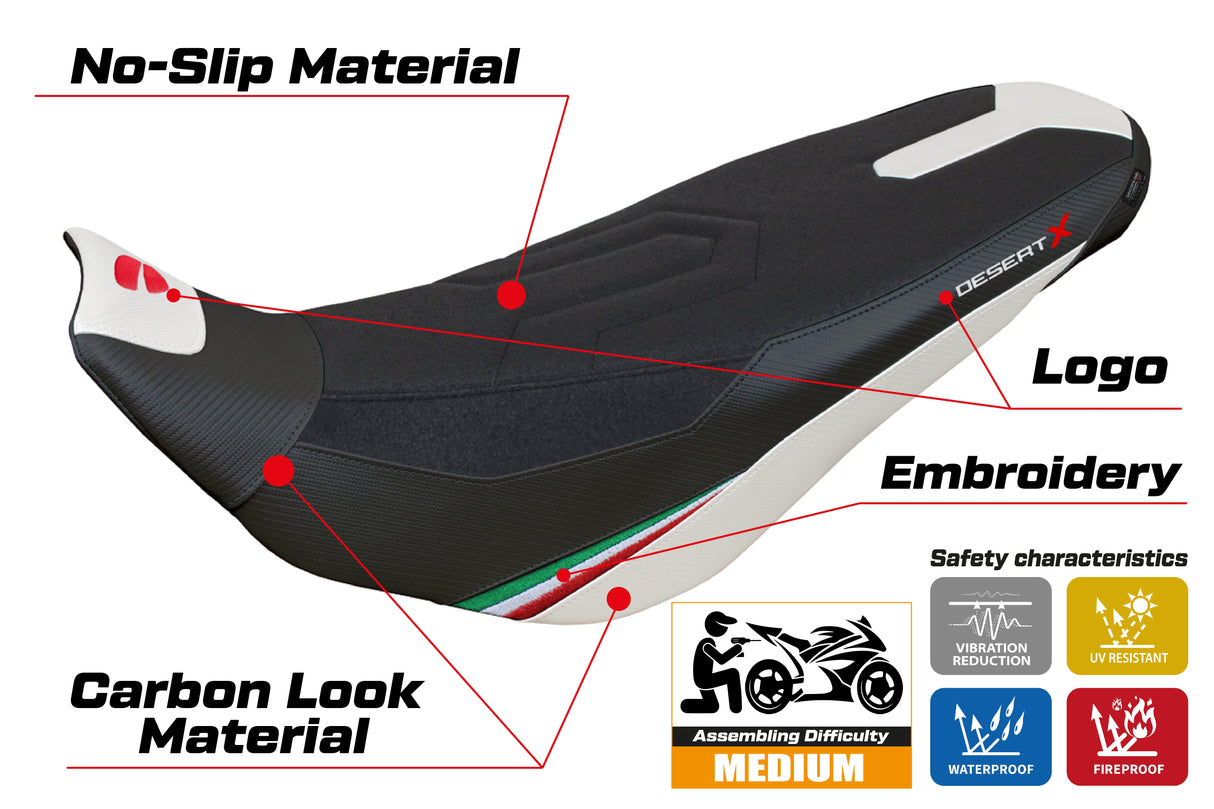 Tappezzeria Italia Ducati Desert X Rally 2022-2025 Seat Cover Ultragrip in White and Black