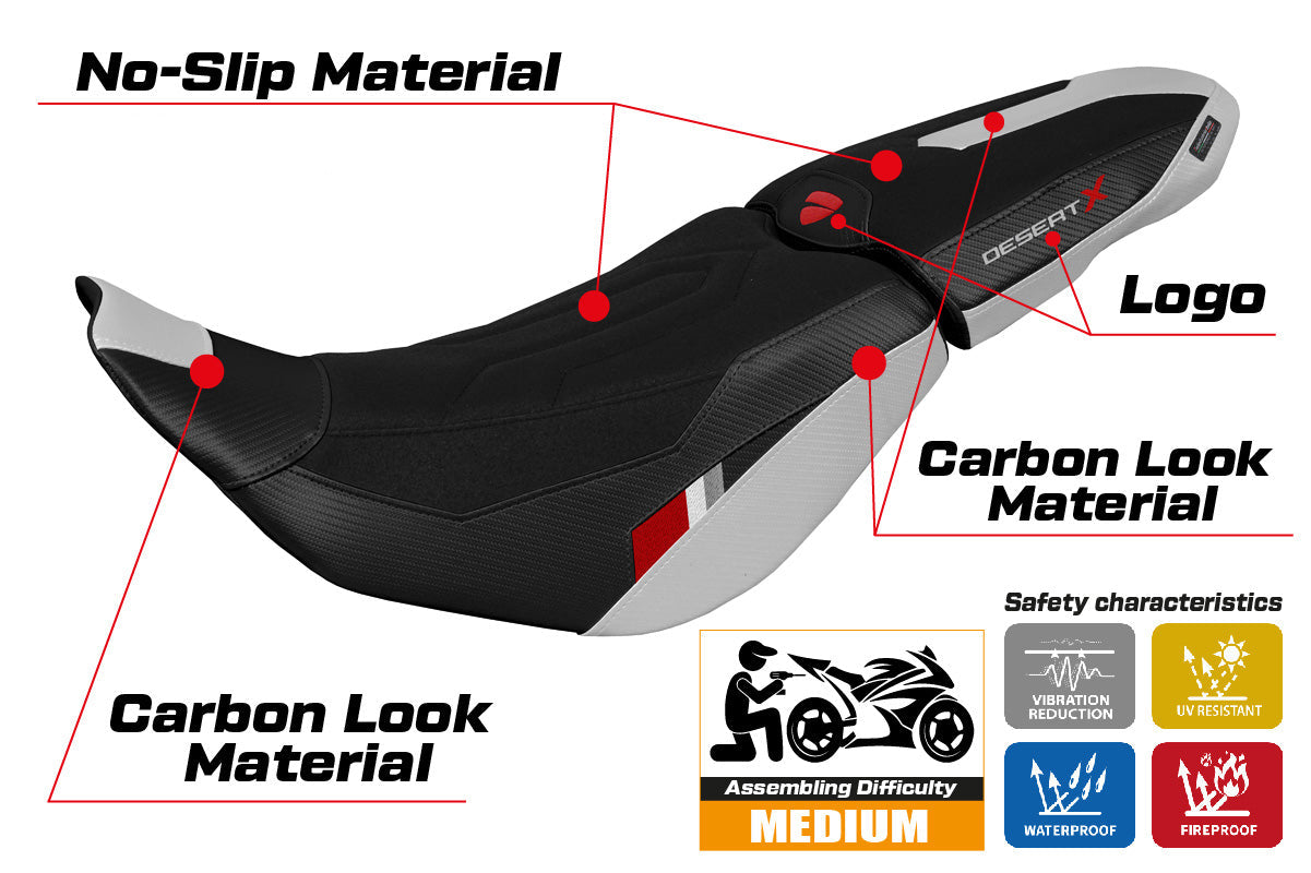 Tappezzeria Italia Ducati Desert X 2022-2025 Seat Cover in Thar Ultragrip White and Black