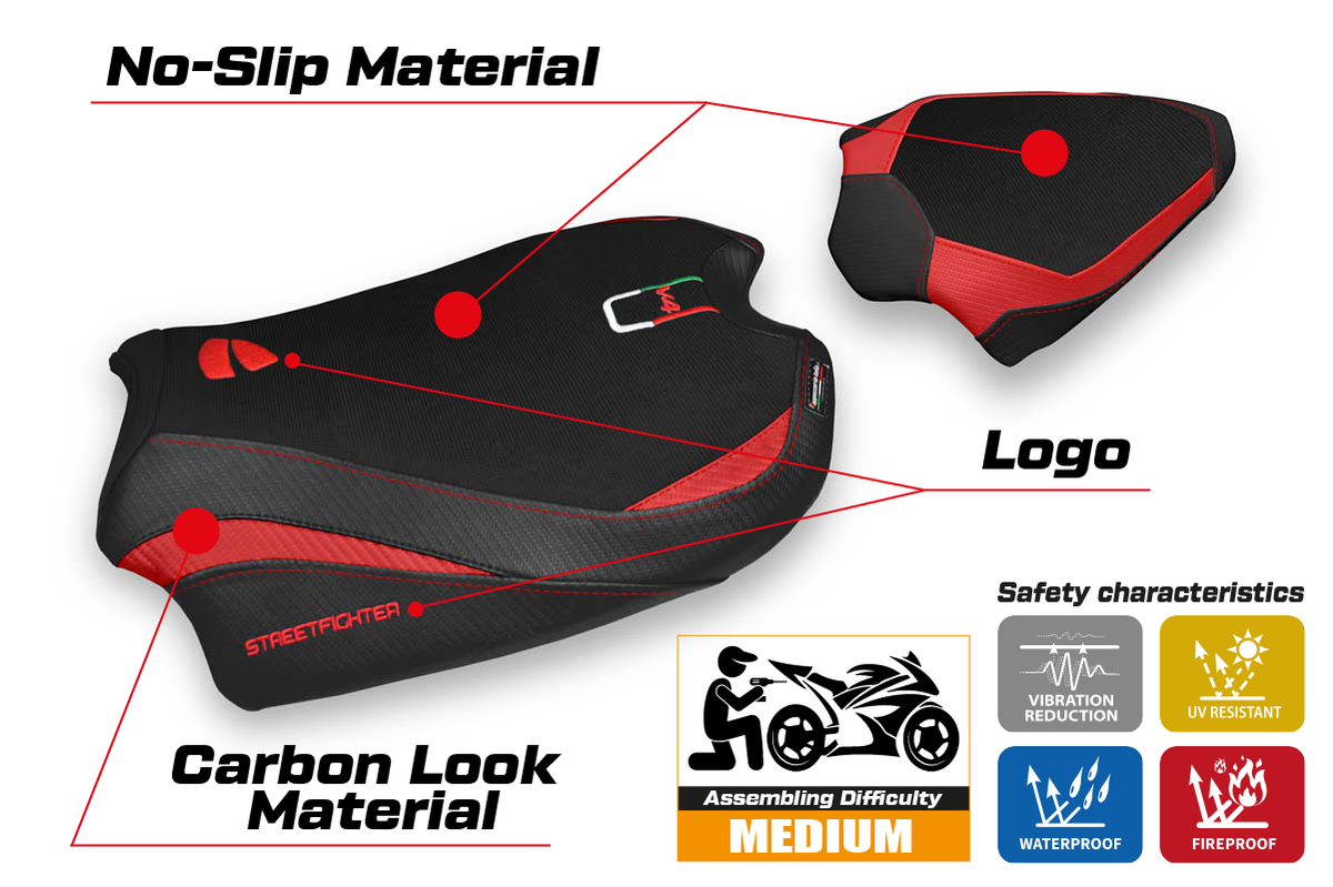 Tappezzeria Italia Ducati Streetfighter V4 2020-2024 Seat Cover in Red and Black
