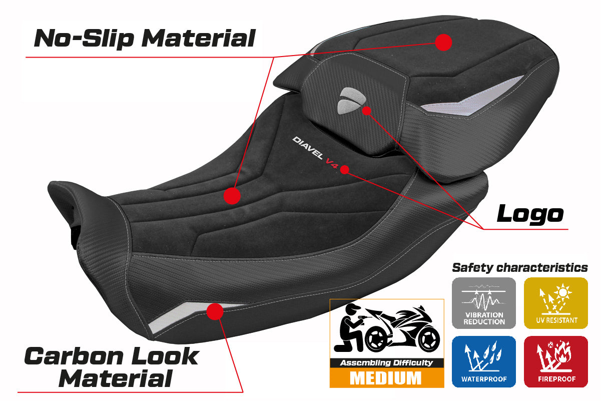 Tappezzeria Italia Ducati Diavel V4 2023-2025 Seat Cover in Diablo Velvet Silver and Black