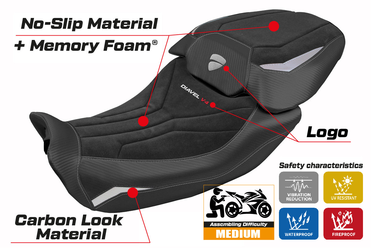 Tappezzeria Italia Ducati Diavel V4 2023-2025 Seat Cover in Diablo Comfort Velvet Red and Black
