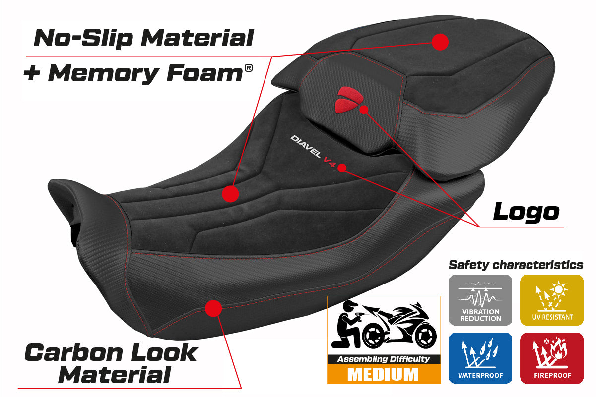 Tappezzeria Italia Ducati Diavel V4 2023-2025 Seat Cover in Diablo Comfort Velvet Silver and Black