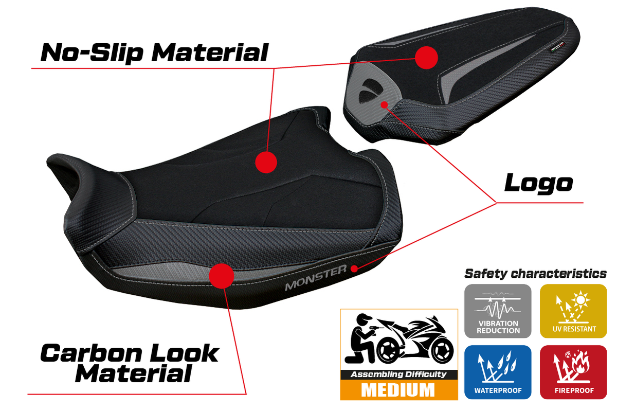 Tappezzeria Italia Ducati Monster 937 950 2021-2025 Seat Cover Ultragrip in Grey and Black