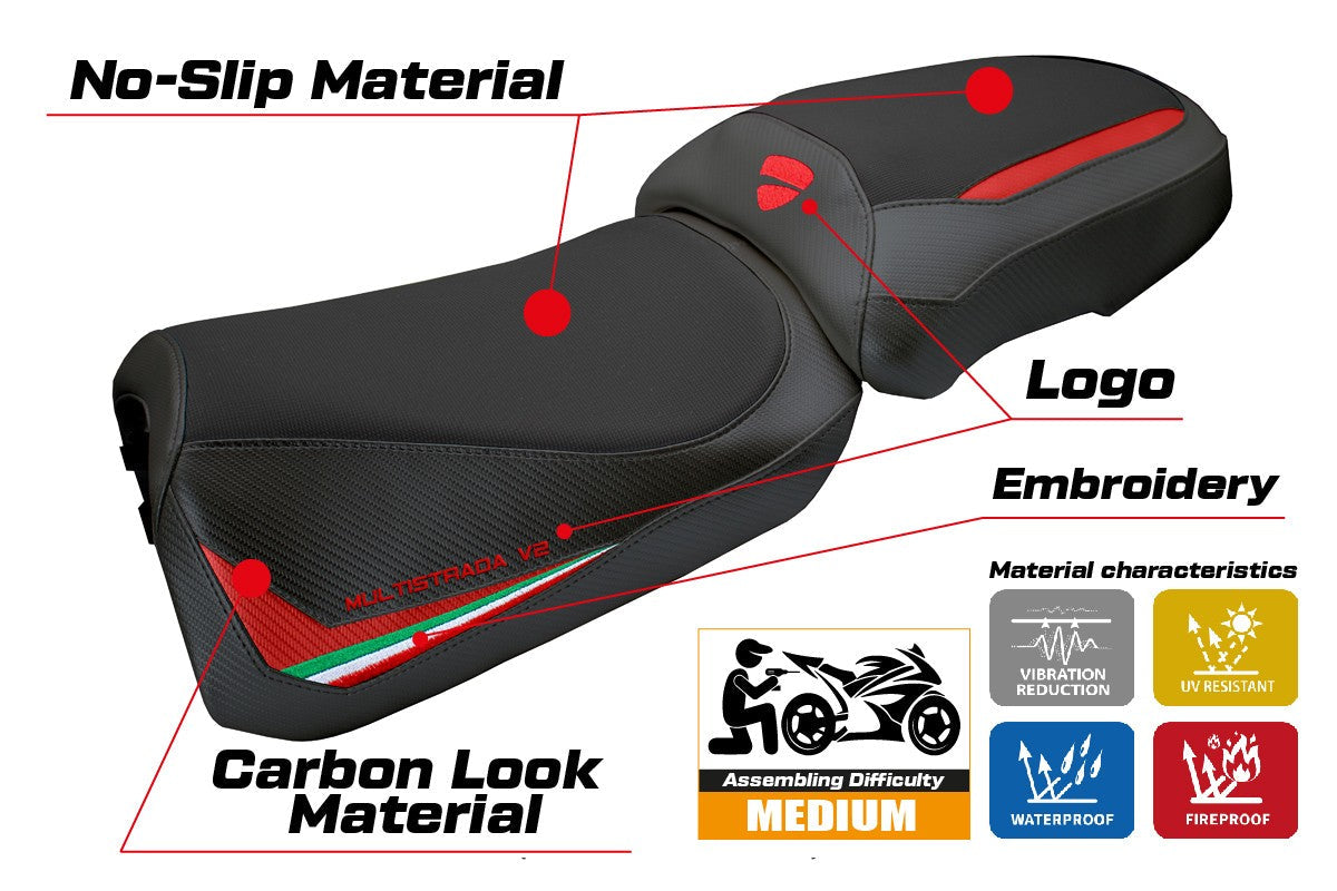 Tappezzeria Italia Ducati Multistrada V2 2025 Seat Cover Red Italian Flag Black