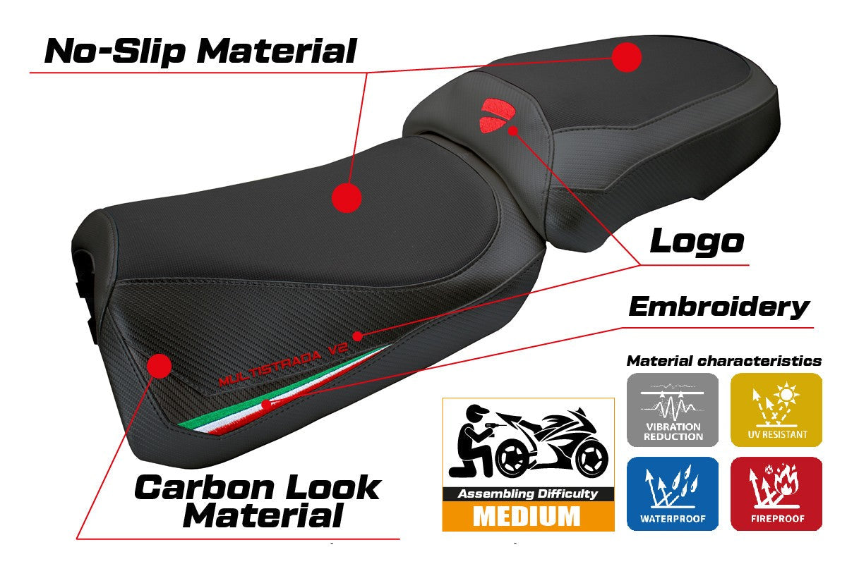 Tappezzeria Italia Ducati Multistrada V2 2025 Seat Cover Italian Flag Black