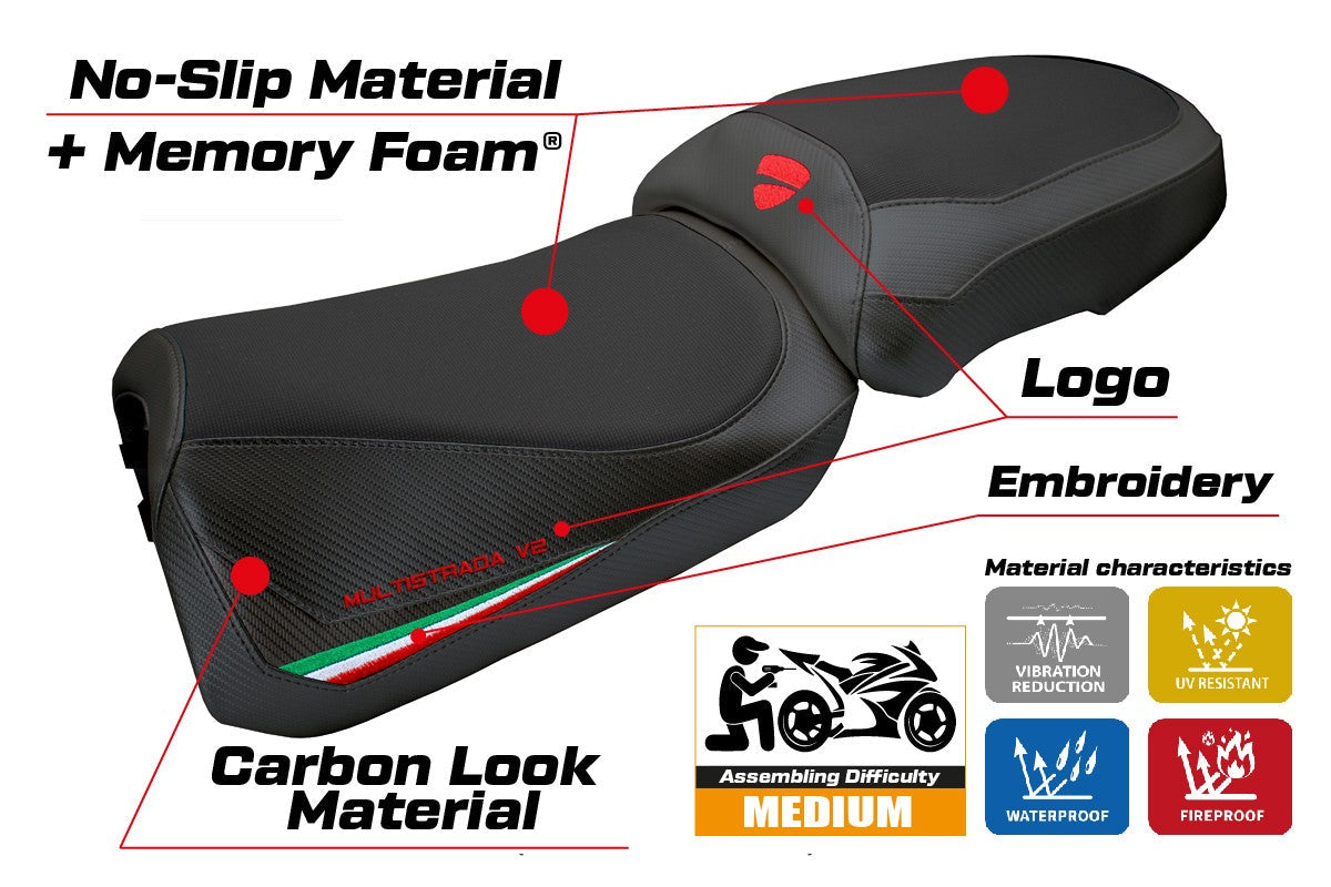 Tappezzeria Italia Ducati Multistrada V2 2025 Seat Cover Comfort Italian Flag Black