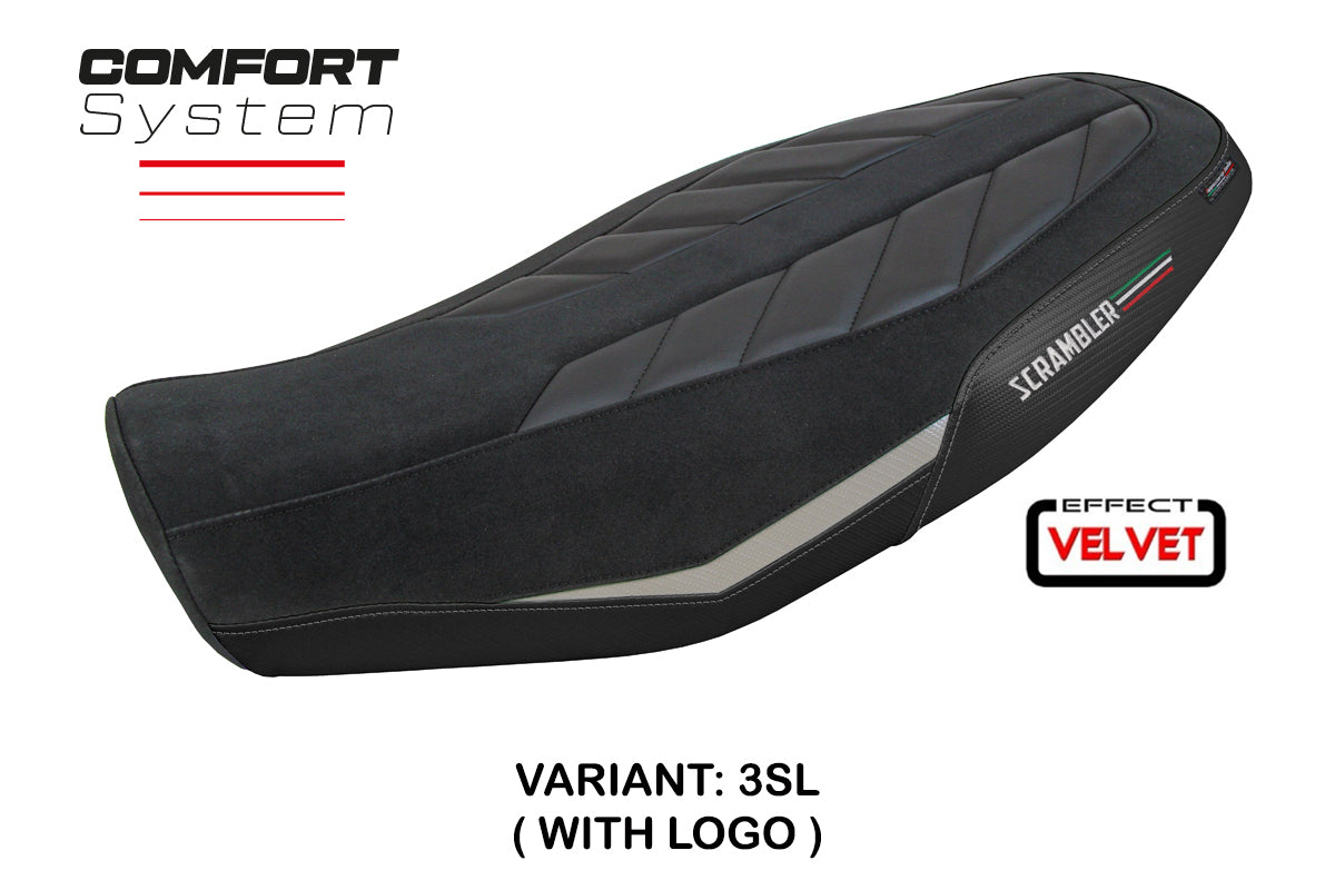 Tappezzeria Italia Ducati Scrambler 800 2023-2025 Seat Cover Comfort in Velvet Silver and Black