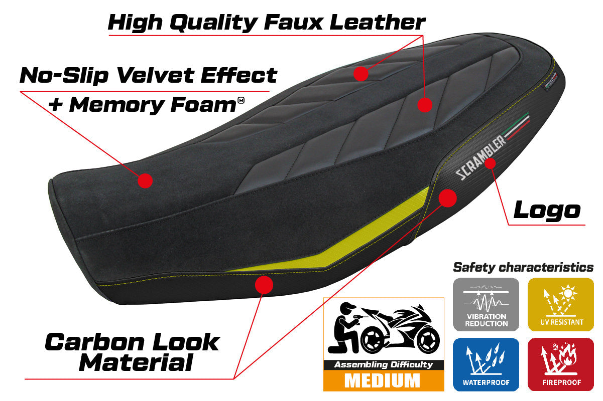 Tappezzeria Italia Ducati Scrambler 800 2023-2025 Seat Cover Comfort in Velvet Yellow and Black