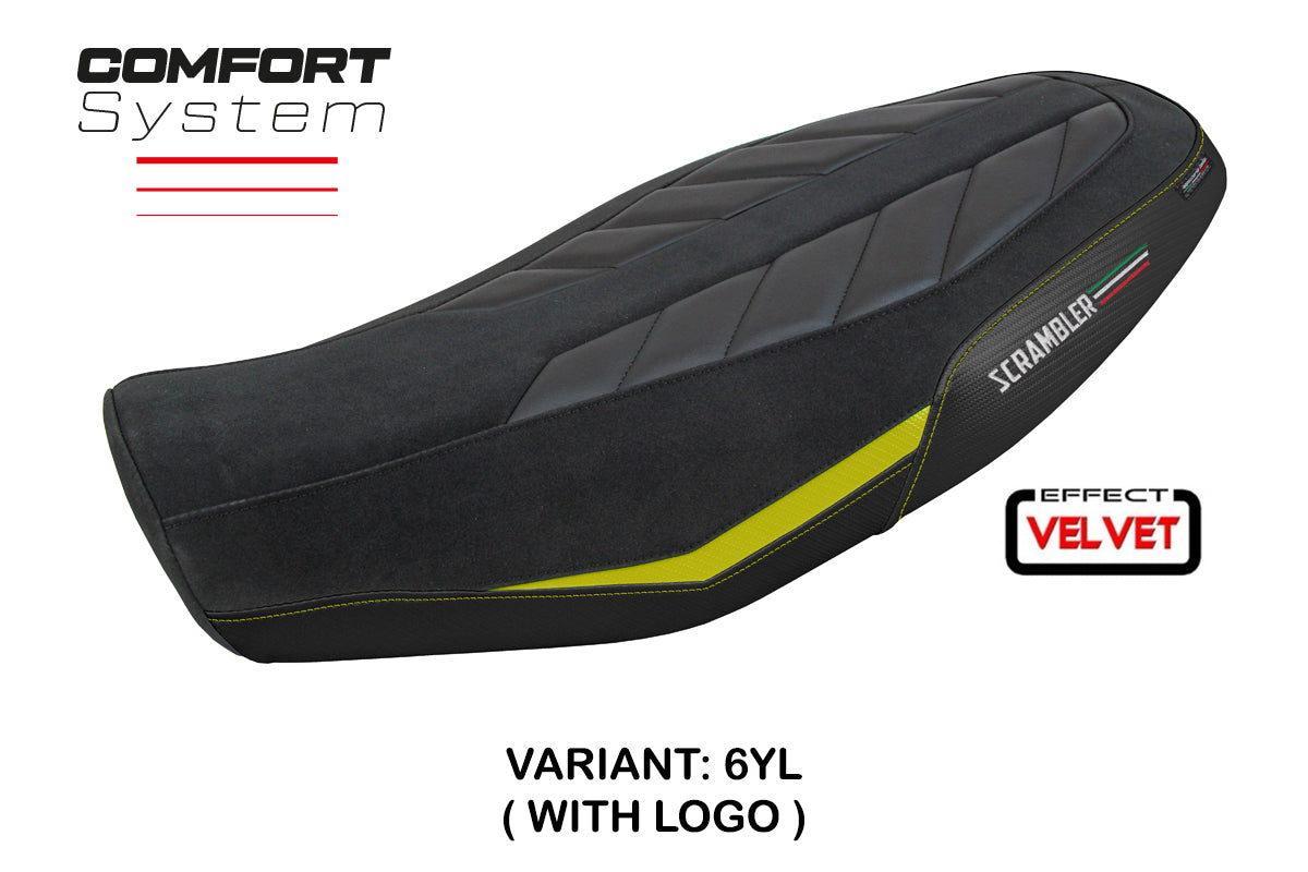 Tappezzeria Italia Ducati Scrambler 800 2023-2025 Seat Cover Comfort in Velvet Yellow and Black