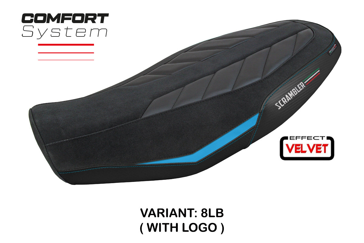 Tappezzeria Italia Ducati Scrambler 800 2023-2025 Seat Cover Comfort in Velvet Light Blue and Black