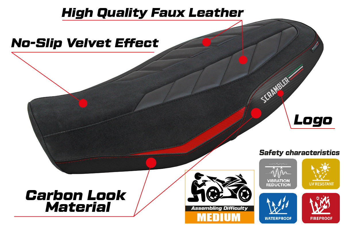 Tappezzeria Italia Ducati Scrambler 800 2023-2025 Seat Cover in Velvet Look Red and Black