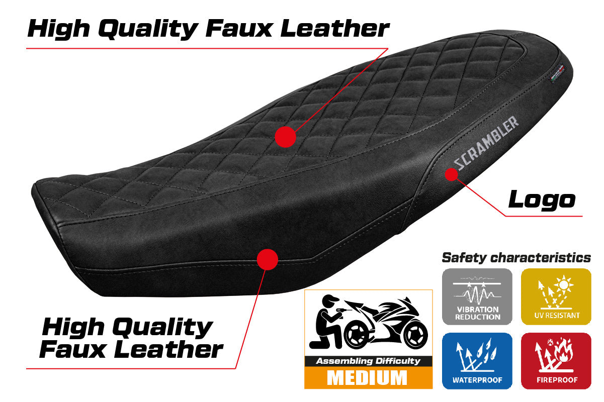 Tappezzeria Italia Ducati Scrambler 800 2023-2025 Seat Cover in Black Leather Look Diamond