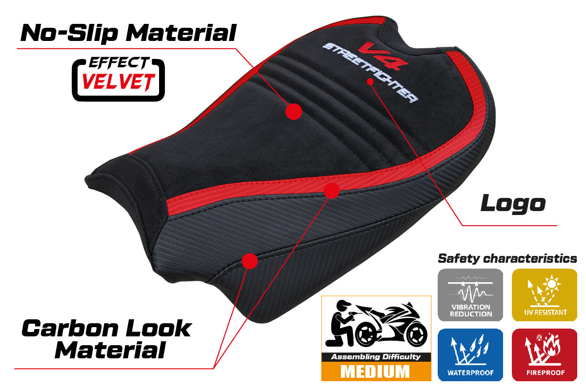 Tappezzeria Italia Ducati Streetfighter V4 2020-2024 Seat Cover in Velvet Red and Black SpEd