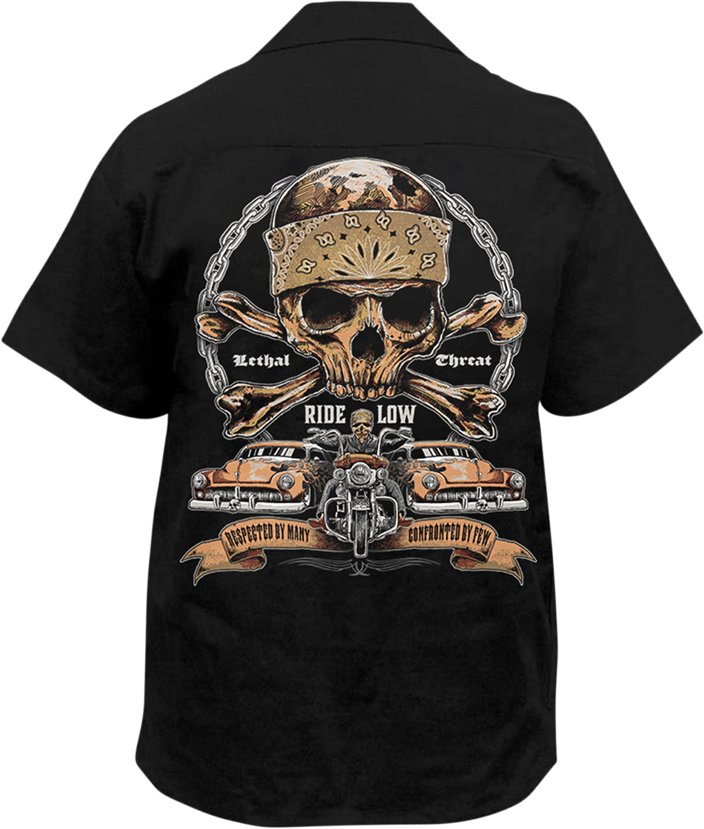LETHAL THREAT Ride Low Skull Printed Shop Shirt - Black - Medium HW50217M