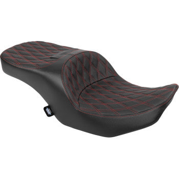 DRAG SPECIALTIES SEATS Freedom Seat - Black - Vinyl - Red Double Diamond Stitch - FLT/FLH '23-'25 0801-2100