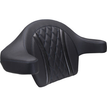 MUSTANG Deluxe Extended Arm Wrap-around Backrest - Diamond - Sky Blue Stitch - FLT/FLH '23-'25 88430SB