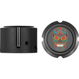 FIGURATI DESIGNS Axle Nut Cover - Front - Stainless Steel - Sugar Skull - Black  FD30-FAC-BLK