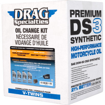 DRAG SPECIALTIES OIL Full Synthetic Oil Change Kit - 20W50 - Twin Cam - Black Filter 3601-1040