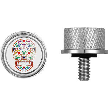 FIGURATI DESIGNS Seat Mounting Knob - Stainless Steel - Sugar Skull FD30-SEAT-SCREW-SS