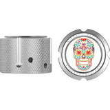 FIGURATI DESIGNS Axle Nut Cover - Front - Stainless Steel - Sugar Skull - Silver FD30-FAC-SS