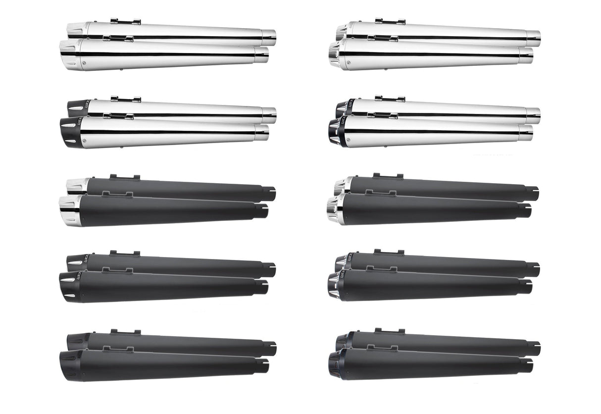HARLEY TOURING AMERICAN OUTLAW & COMBAT FLUTED 4.5" MEGAPHONE SLIP-ONS BUNDLE 1995-PRESENT
