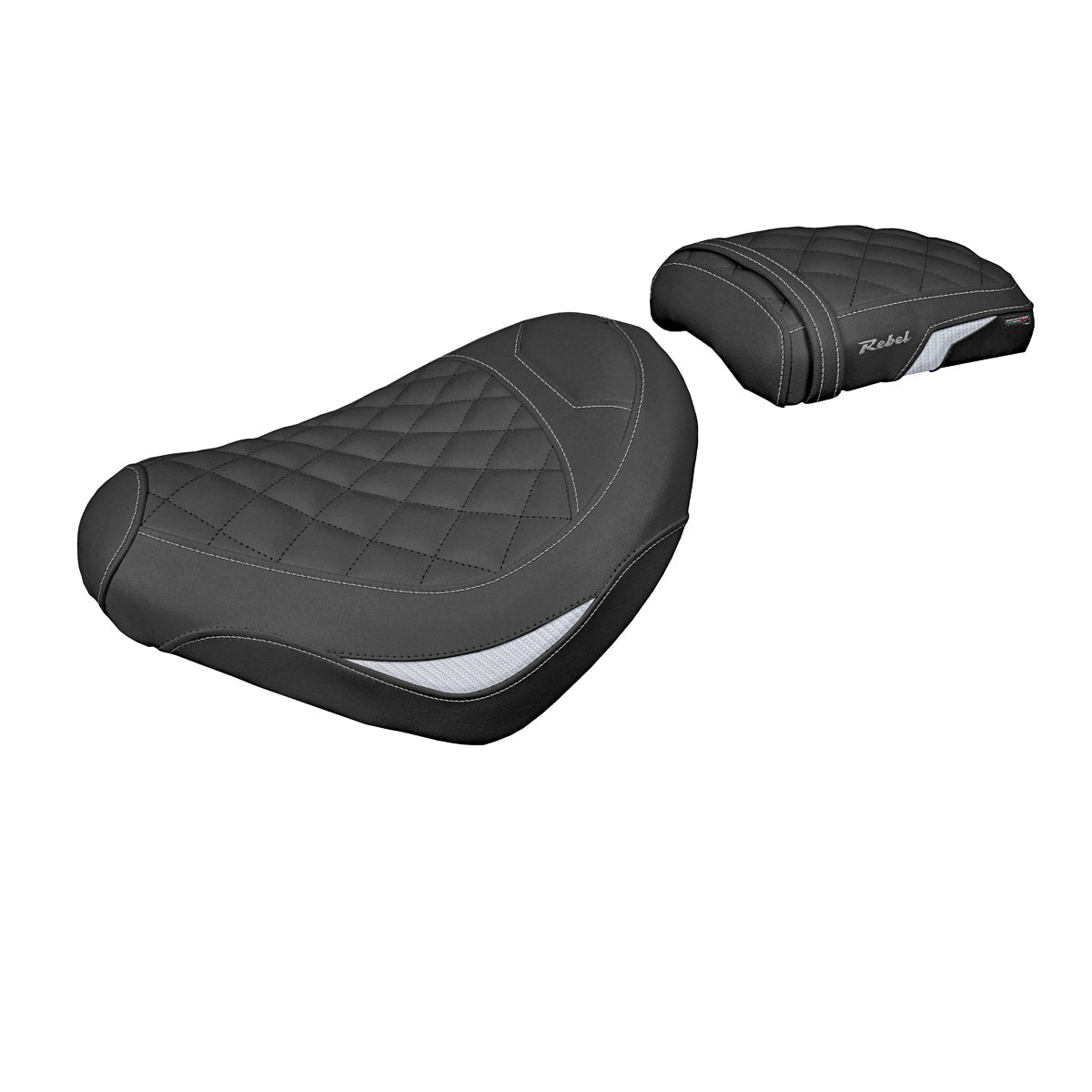 Tappezzeria Italia Honda CMX 500 Rebel 2017-2025 Seat Cover in Silver and Black Diamond Stitch