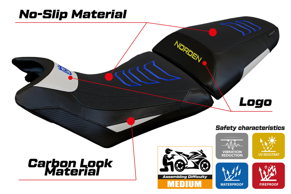 Tappezzeria Italia Husqvarna Norden 901 2022-2025 Seat Cover Ultragrip in White and Blue