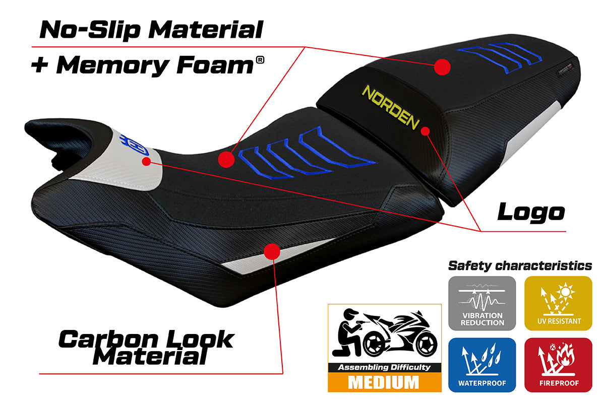 Tappezzeria Italia Husqvarna Norden 901 2022-2025 Seat Cover Comfort Heated in White and Blue
