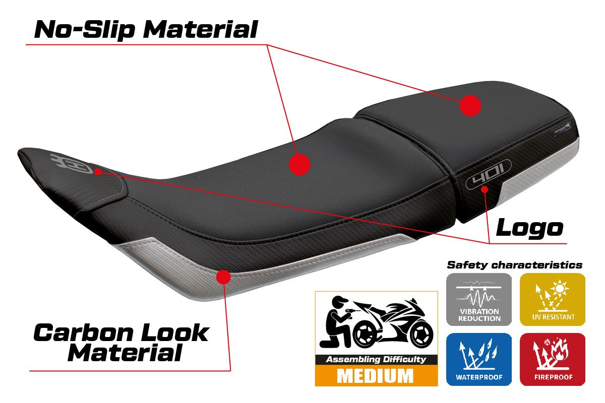 Tappezzeria Italia Husqvarna Svartpilen 401 2018-2021 2022 2023 Seat Cover Silver Black