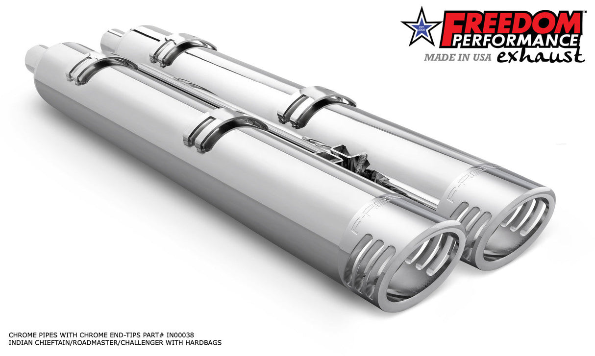 INDIAN 4" SLIP-ONS FOR CHIEFTAIN/ROADMASTER-CHALLENGER/PURSUIT/ELITE WITH HARD BAGS BUNDLE