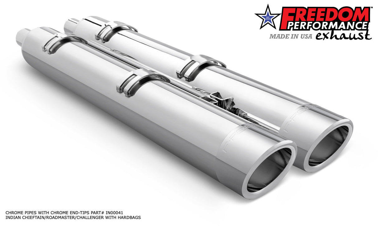 INDIAN 4" SLIP-ONS FOR CHIEFTAIN/ROADMASTER-CHALLENGER/PURSUIT/ELITE WITH HARD BAGS BUNDLE