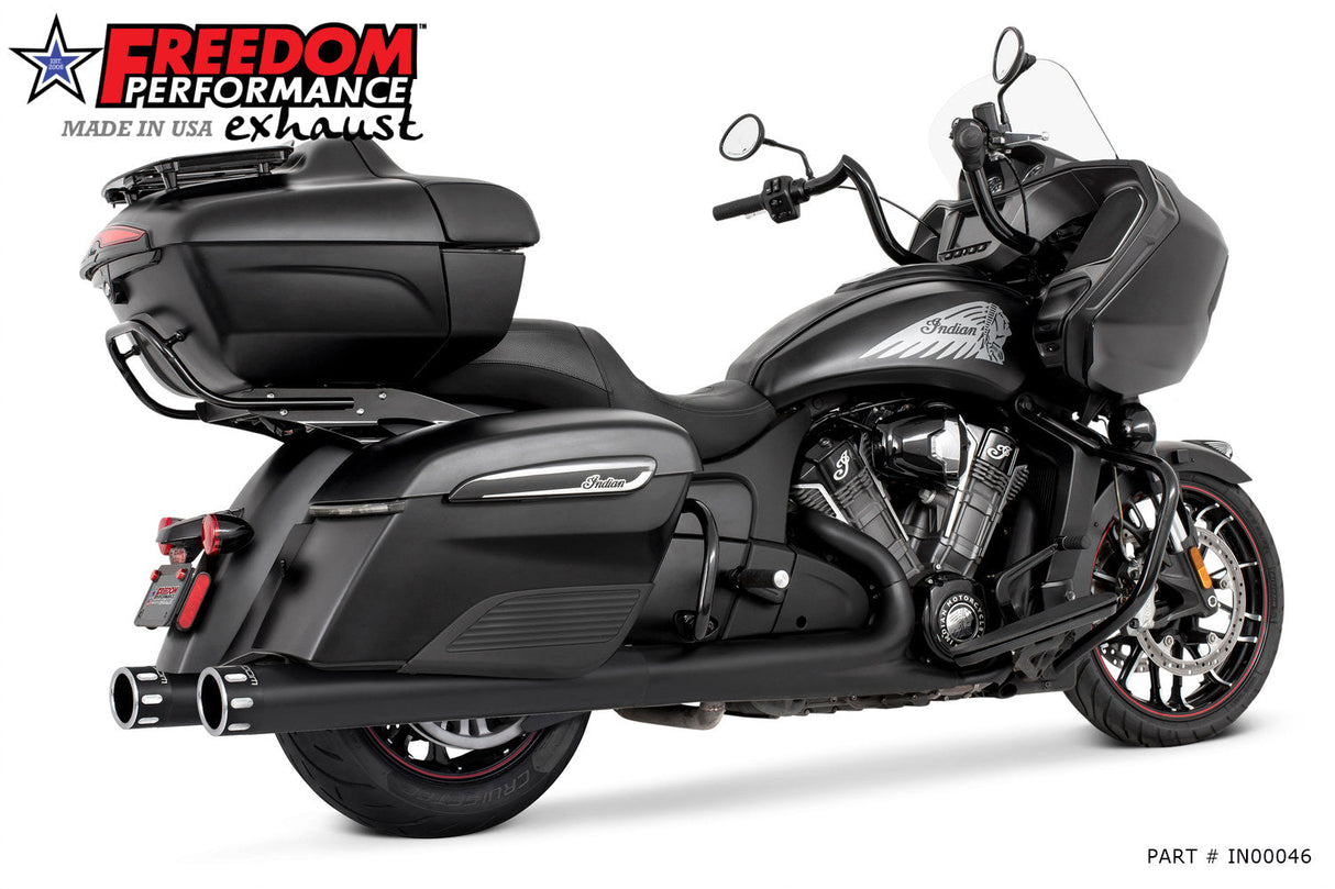 INDIAN 4" SLIP-ONS FOR CHIEFTAIN/ROADMASTER-CHALLENGER/PURSUIT/ELITE WITH HARD BAGS BUNDLE