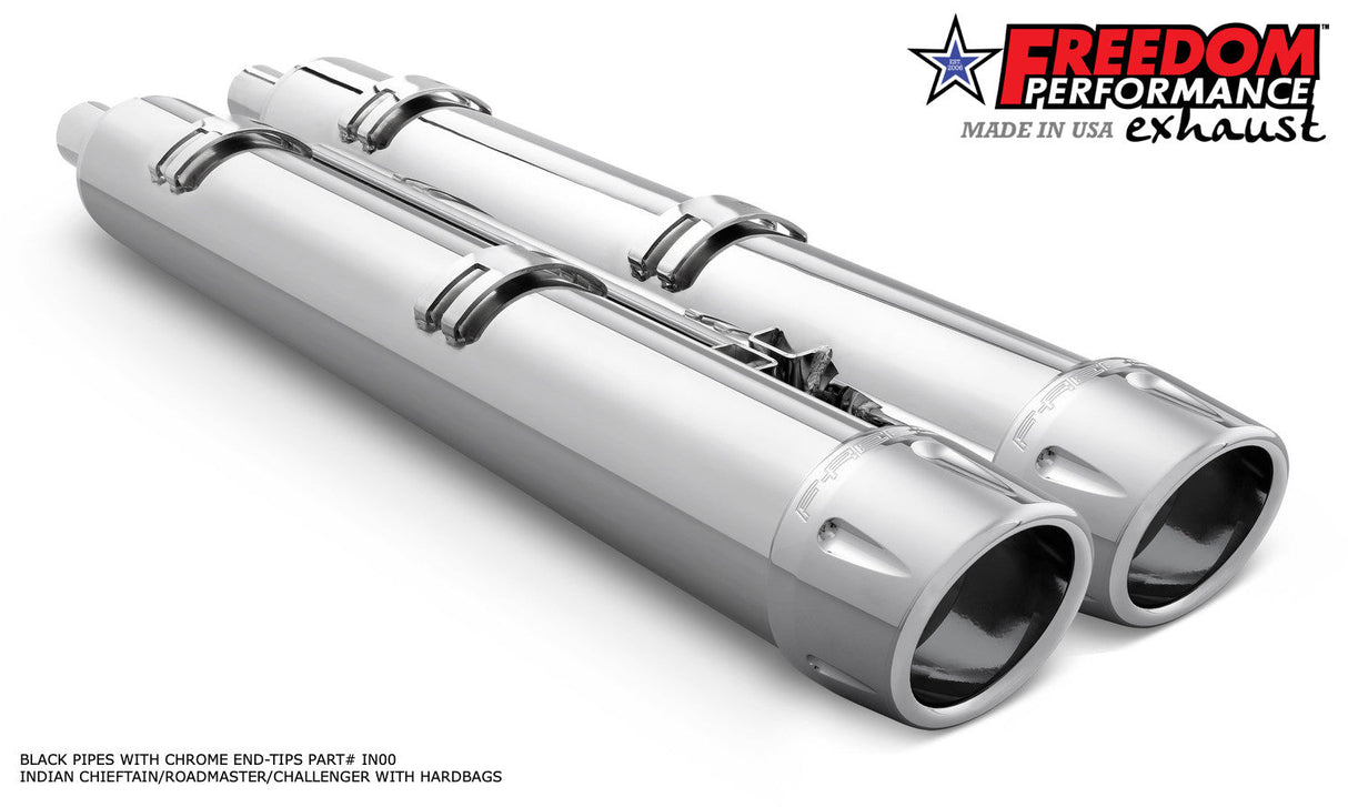 INDIAN 4" SLIP-ONS FOR CHIEFTAIN/ROADMASTER-CHALLENGER/PURSUIT/ELITE WITH HARD BAGS BUNDLE