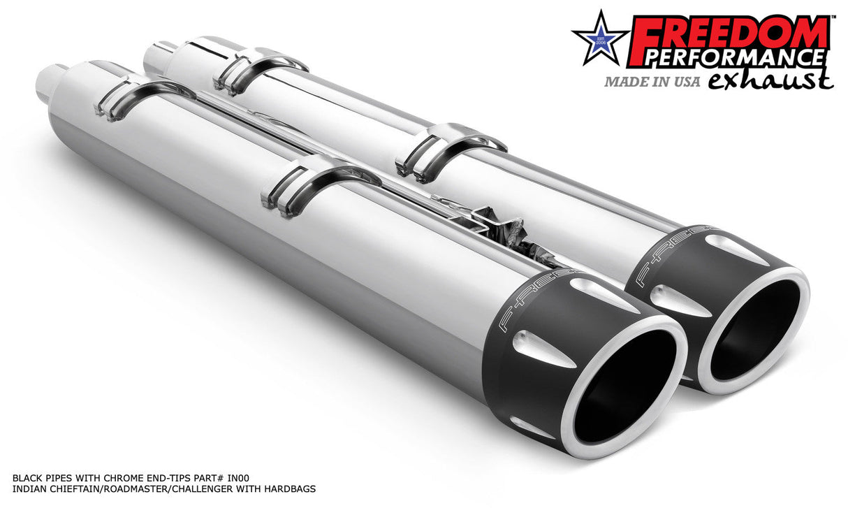 INDIAN 4" SLIP-ONS FOR CHIEFTAIN/ROADMASTER-CHALLENGER/PURSUIT/ELITE WITH HARD BAGS BUNDLE