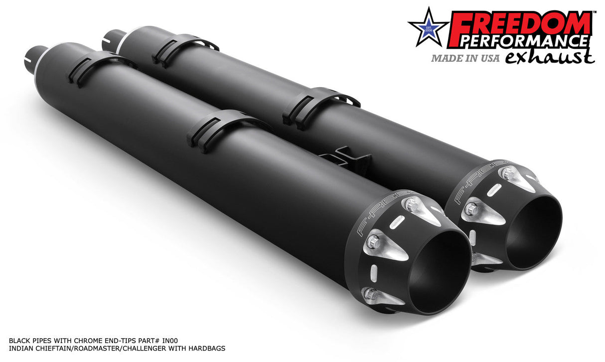 INDIAN 4" SLIP-ONS FOR CHIEFTAIN/ROADMASTER-CHALLENGER/PURSUIT/ELITE WITH HARD BAGS BUNDLE