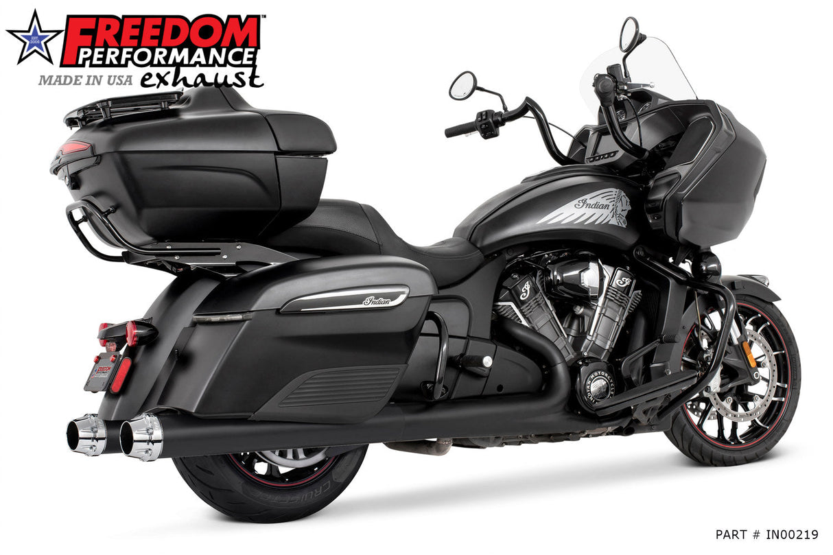 INDIAN 4" SLIP-ONS FOR CHIEFTAIN/ROADMASTER-CHALLENGER/PURSUIT/ELITE WITH HARD BAGS BUNDLE