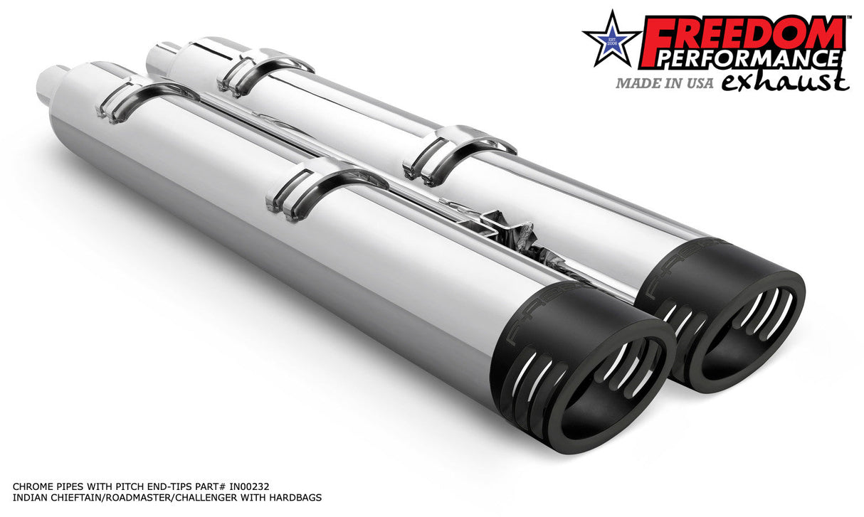 INDIAN 4" SLIP-ONS FOR CHIEFTAIN/ROADMASTER-CHALLENGER/PURSUIT/ELITE WITH HARD BAGS BUNDLE