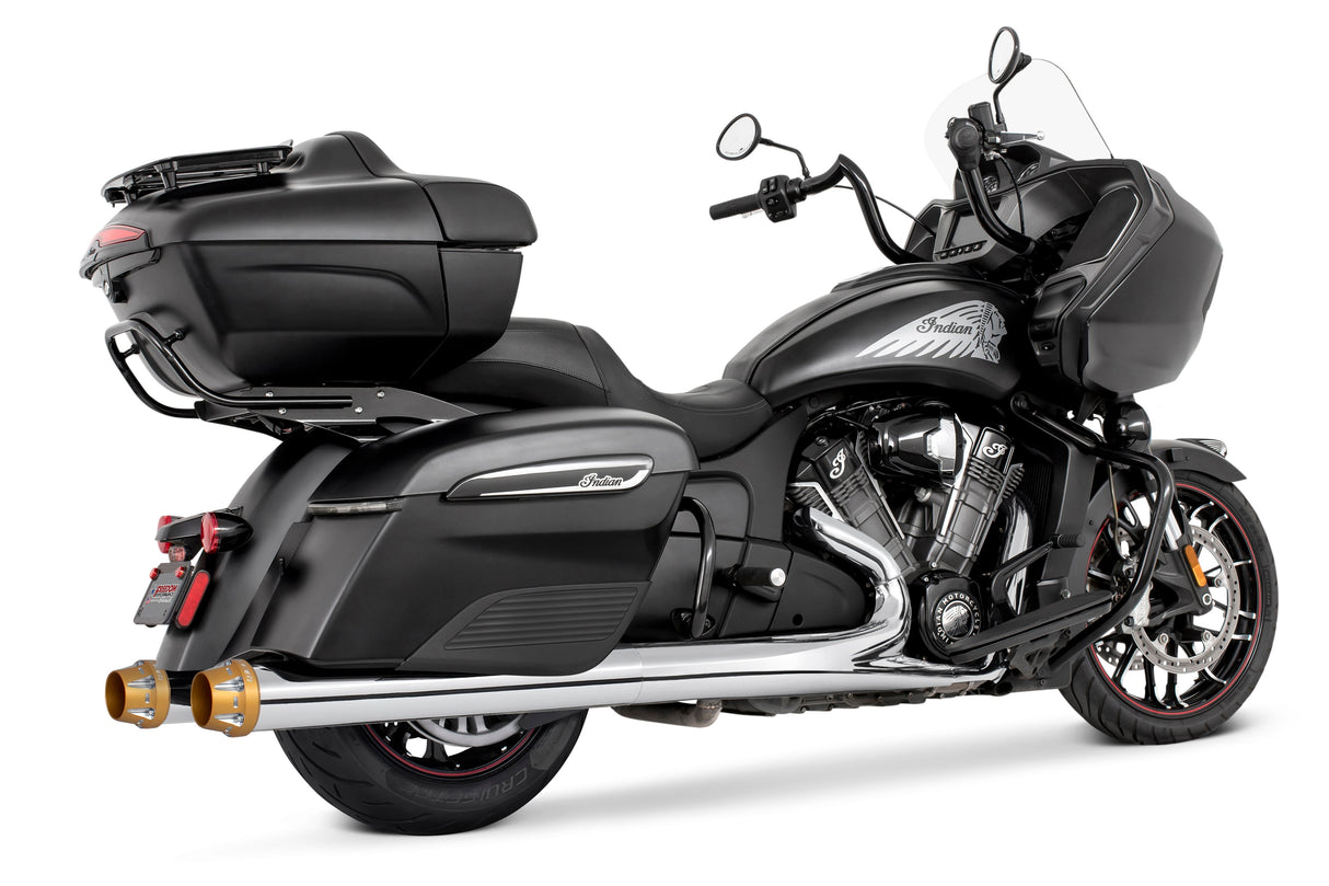 INDIAN 4" SLIP-ONS FOR CHIEFTAIN/ROADMASTER-CHALLENGER/PURSUIT/ELITE WITH HARD BAGS BUNDLE