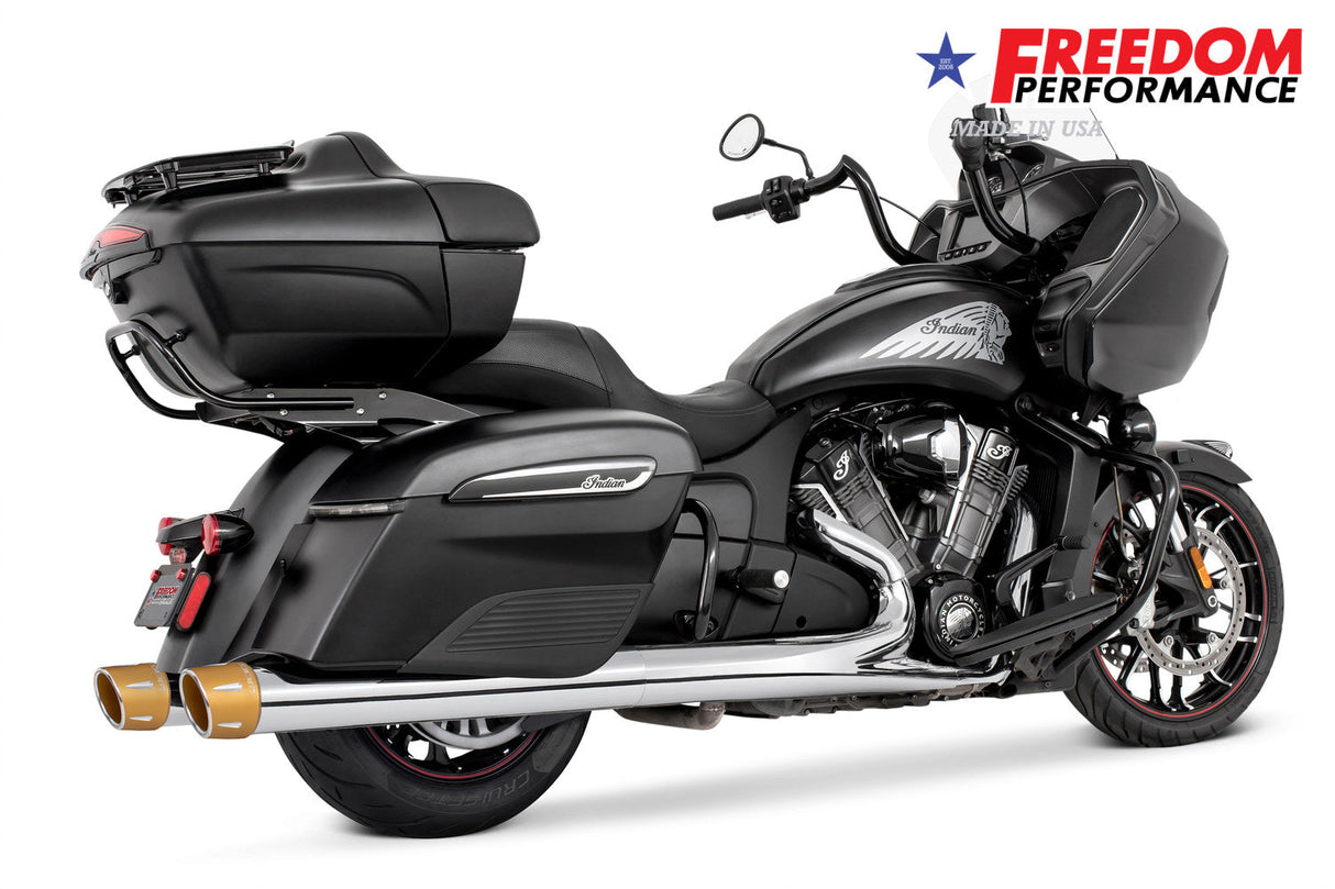 INDIAN 4" SLIP-ONS FOR CHIEFTAIN/ROADMASTER-CHALLENGER/PURSUIT/ELITE WITH HARD BAGS BUNDLE